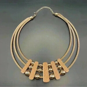 Fashion Choker Necklace Silver and Rose Gold Tones